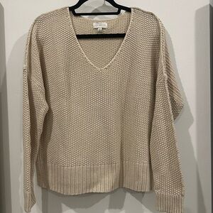 Lucky brand cream cotton v/neck boxy sweater S